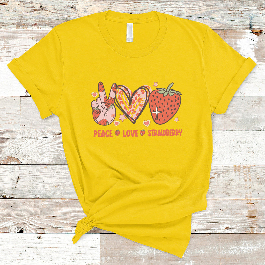 Peace Love Strawberry Cute Strawberry Festival Fruit Lover T-shirt, Strawberry Shirt, Spring Season Shirt T-Shirt - Wonder Print Shop