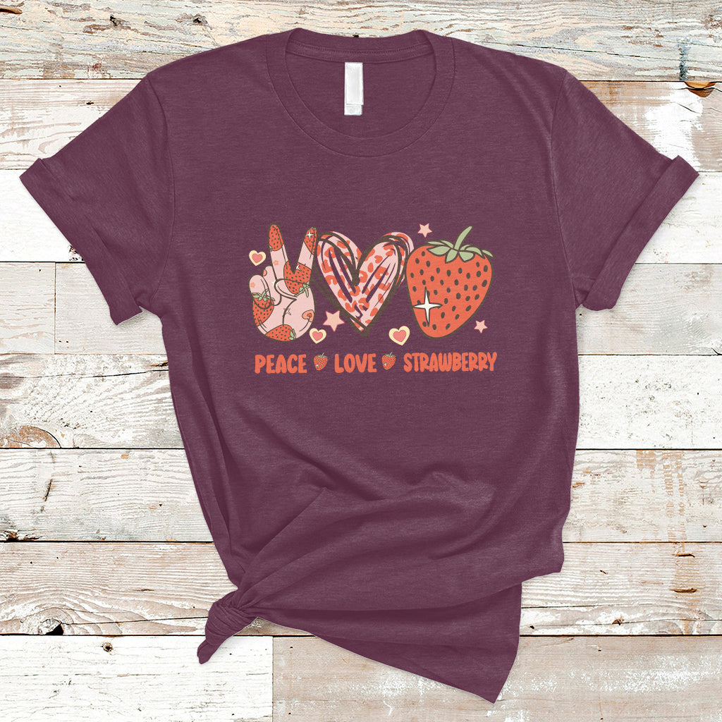 Peace Love Strawberry Cute Strawberry Festival Fruit Lover T-shirt, Strawberry Shirt, Spring Season Shirt T-Shirt - Wonder Print Shop