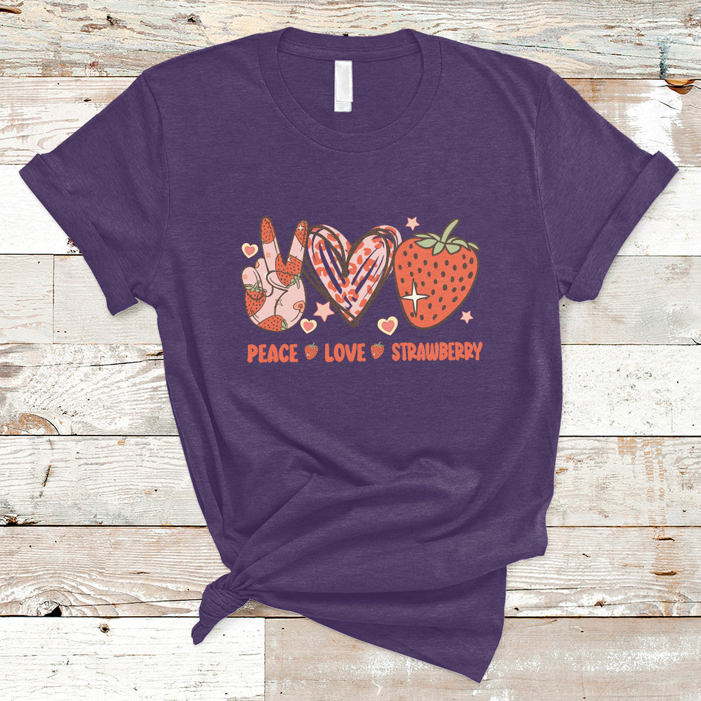 Peace Love Strawberry Cute Strawberry Festival Fruit Lover T-shirt, Strawberry Shirt, Spring Season Shirt T-Shirt - Wonder Print Shop