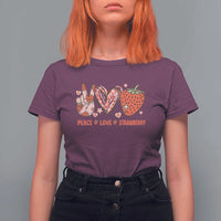 Strawberry Festival T Shirt For Women Peace Love Strawberry Cute Fruit Lover
