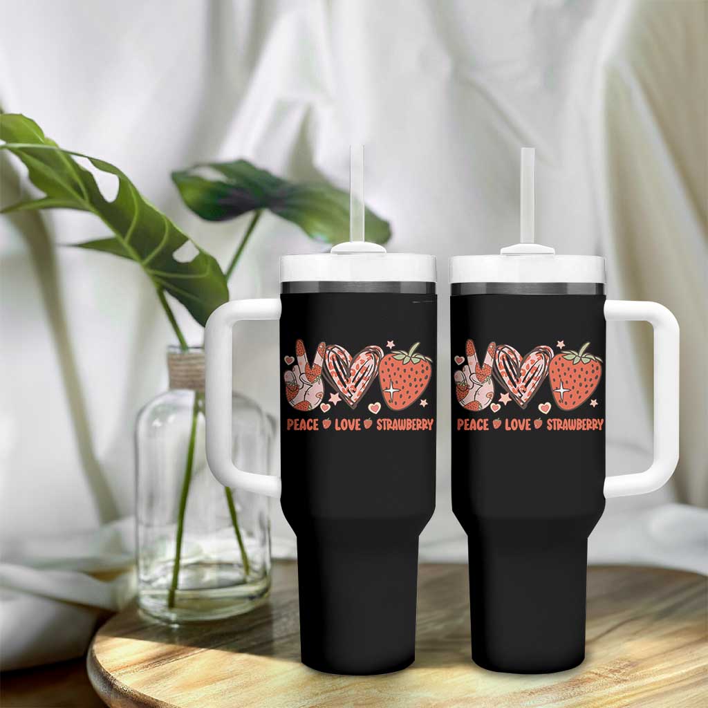 Strawberry Festival Tumbler With Handle Peace Love Strawberry Cute Fruit Lover