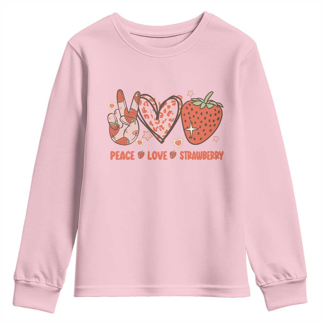 Strawberry Festival Youth Sweatshirt Peace Love Strawberry Cute Fruit Lover