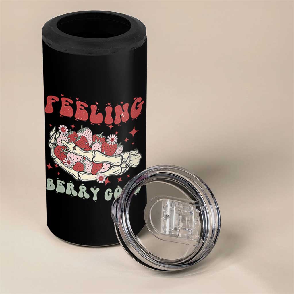 Strawberry Festival 4 in 1 Can Cooler Tumbler Feeling Berry Good Fruit Lover Skeleton Hand