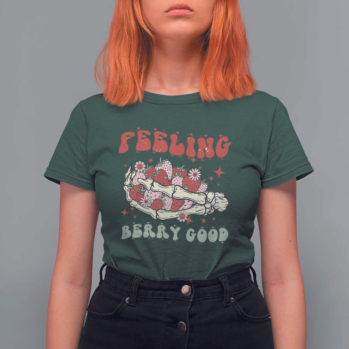 Strawberry Festival T Shirt For Women Feeling Berry Good Fruit Lover Skeleton Hand