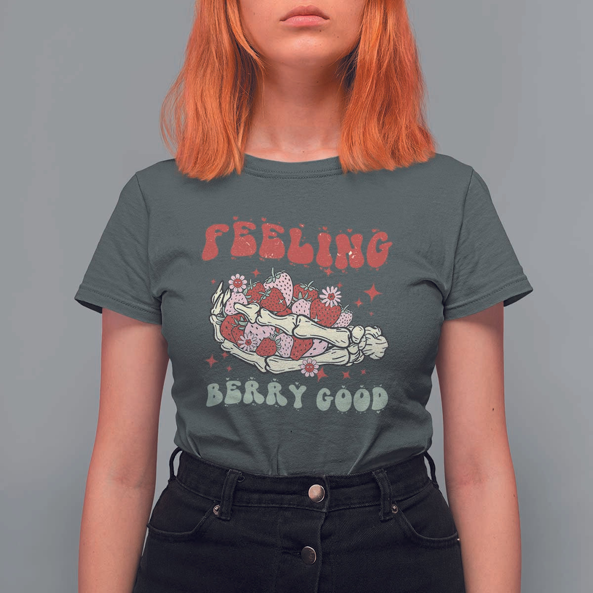 Strawberry Festival T Shirt For Women Feeling Berry Good Fruit Lover Skeleton Hand
