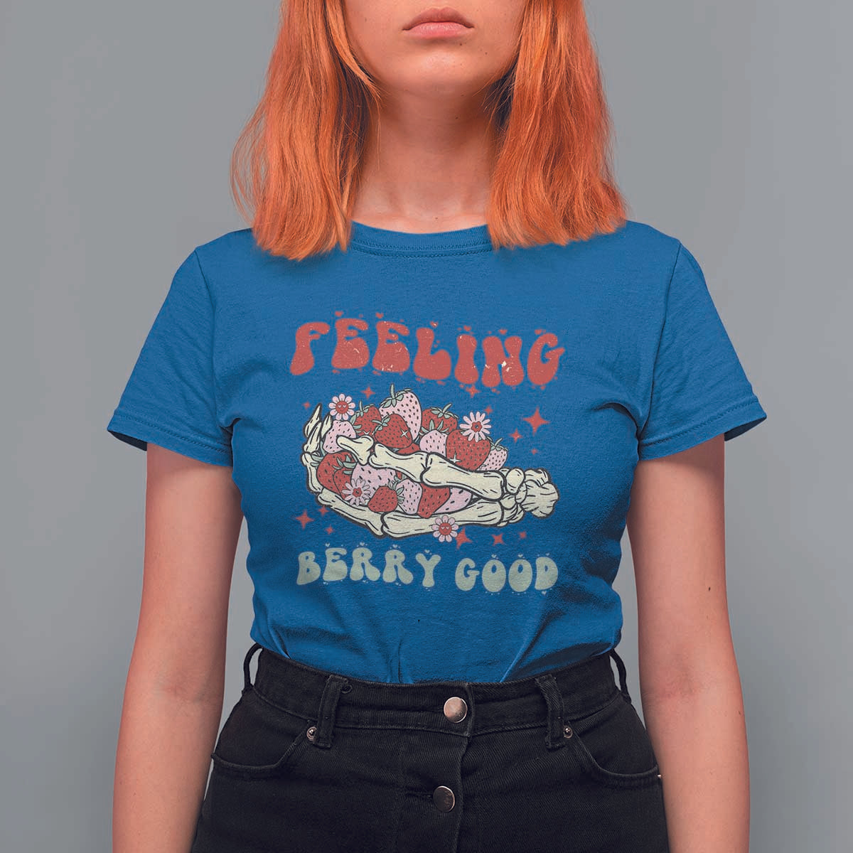 Strawberry Festival T Shirt For Women Feeling Berry Good Fruit Lover Skeleton Hand
