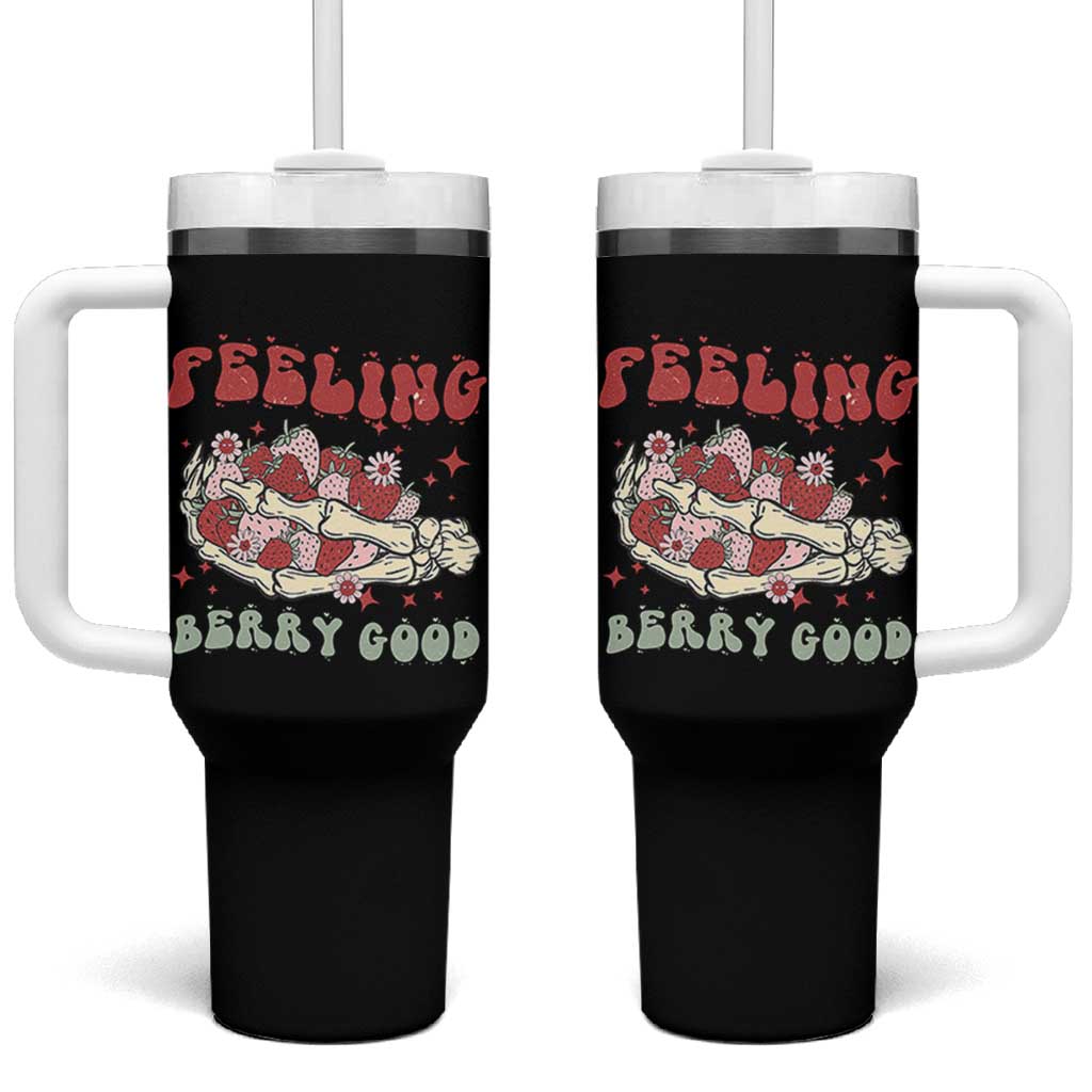 Strawberry Festival Tumbler With Handle Feeling Berry Good Fruit Lover Skeleton Hand