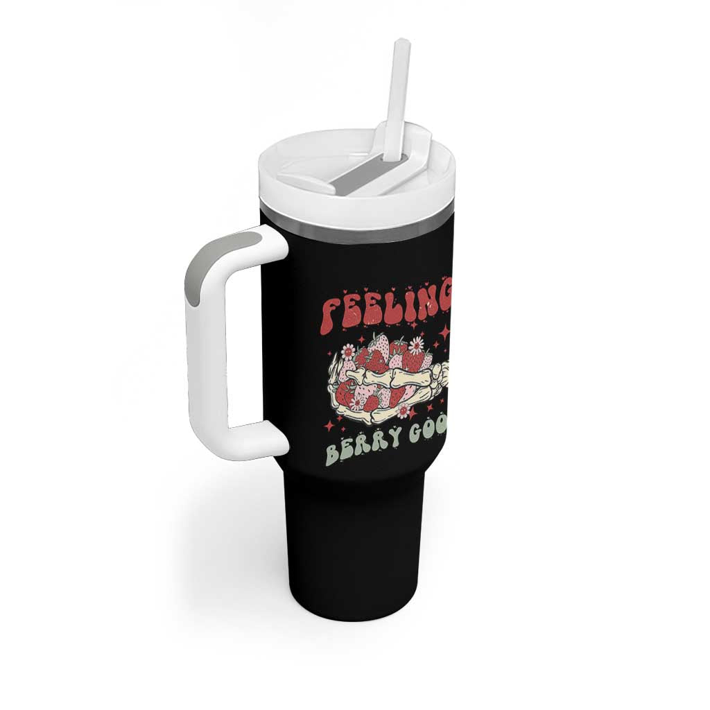 Strawberry Festival Tumbler With Handle Feeling Berry Good Fruit Lover Skeleton Hand