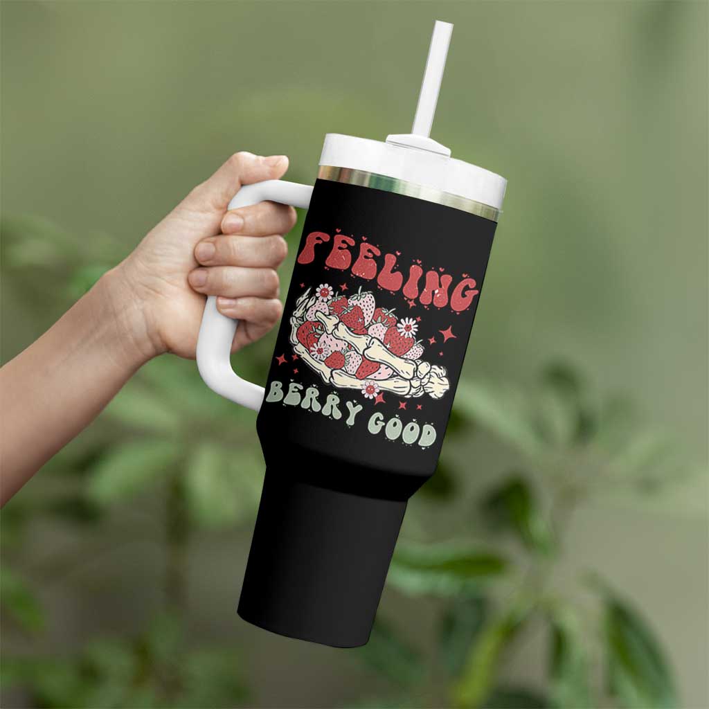 Strawberry Festival Tumbler With Handle Feeling Berry Good Fruit Lover Skeleton Hand