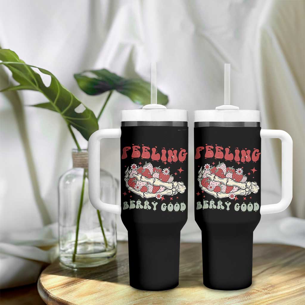 Strawberry Festival Tumbler With Handle Feeling Berry Good Fruit Lover Skeleton Hand