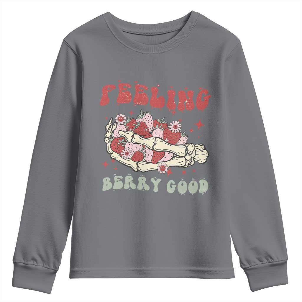 Strawberry Festival Youth Sweatshirt Feeling Berry Good Fruit Lover Skeleton Hand