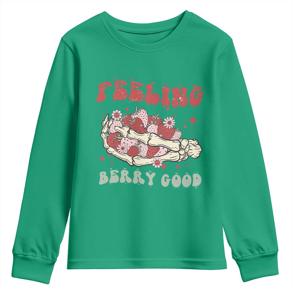 Strawberry Festival Youth Sweatshirt Feeling Berry Good Fruit Lover Skeleton Hand