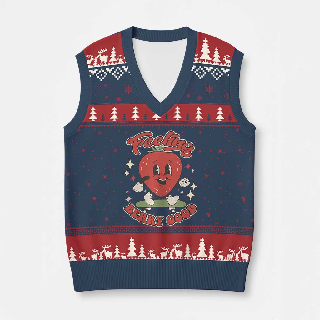 Strawberry Festival V-Neck Knit Sweater Vest Cute Feeling Berry Good Fruit Lover - Wonder Print Shop