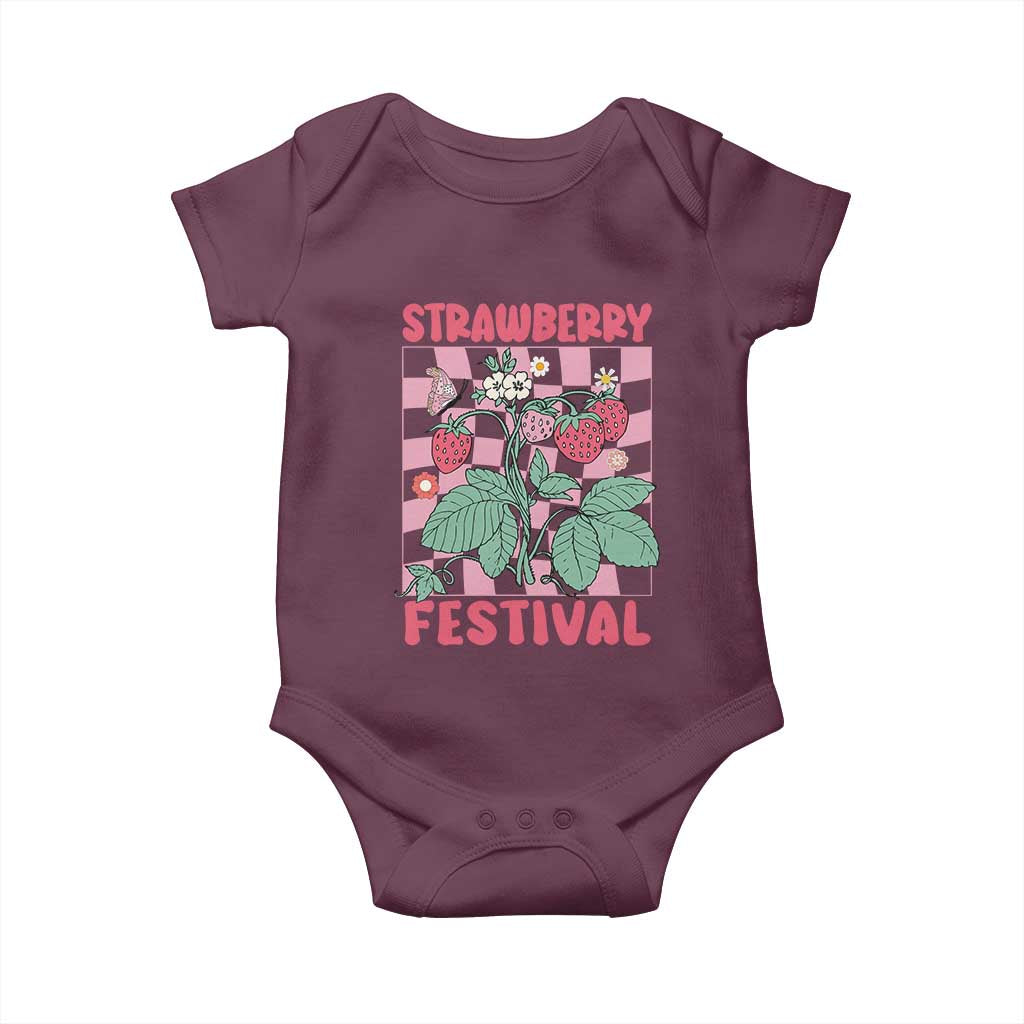 Strawberry Festival Baby Onesie Fruit Lover Botanical Retro Groovy