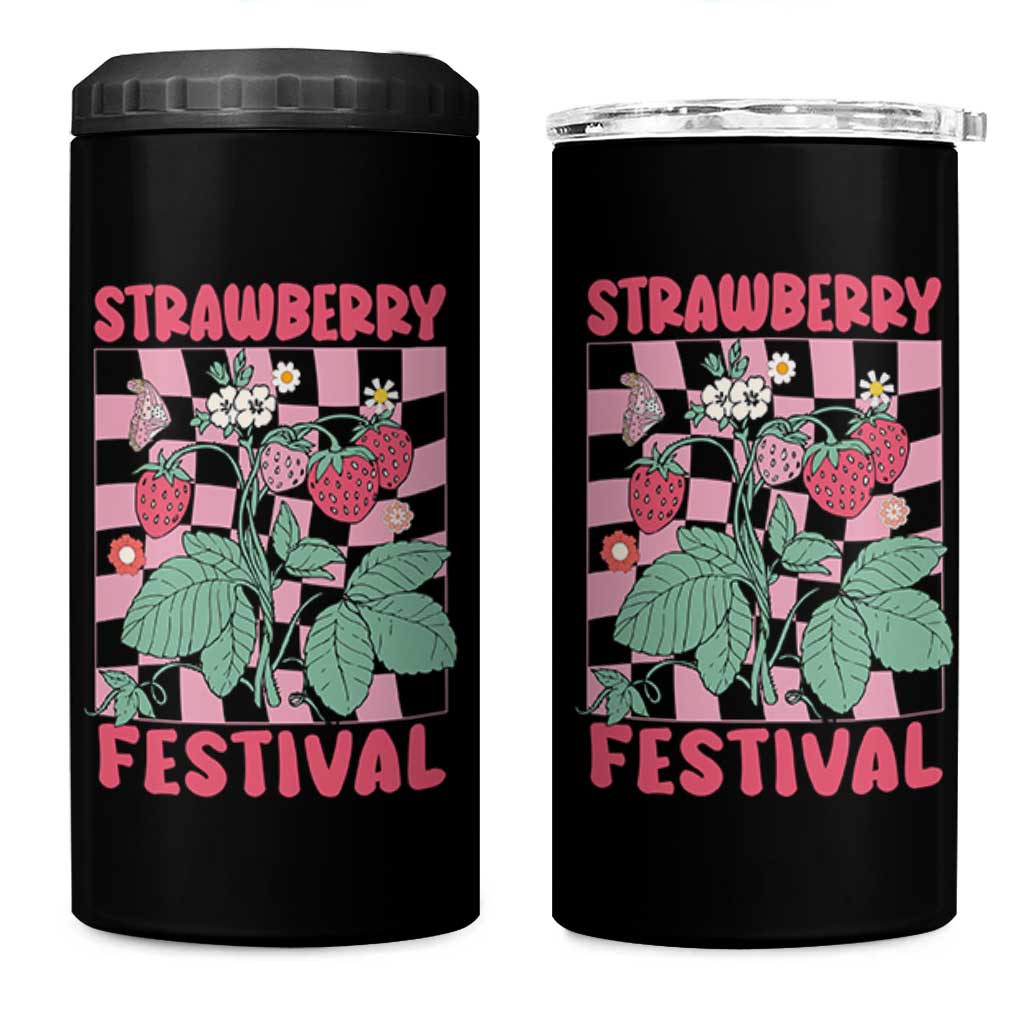 Strawberry Festival 4 in 1 Can Cooler Tumbler Fruit Lover Botanical Retro Groovy
