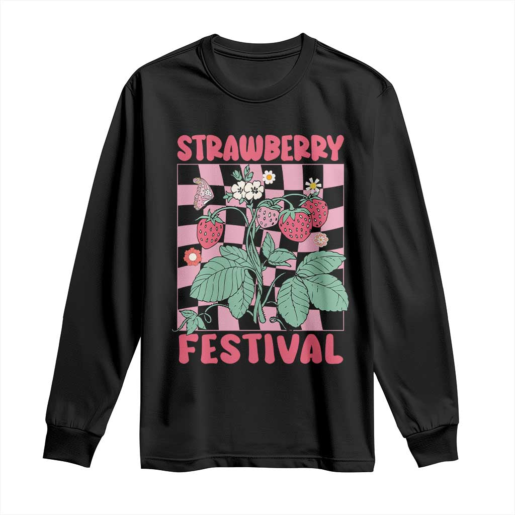 Strawberry Festival Long Sleeve Shirt Fruit Lover Botanical Retro Groovy