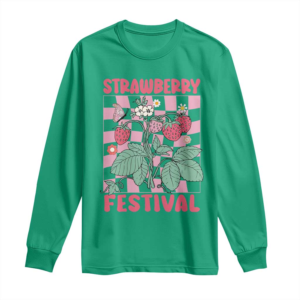 Strawberry Festival Long Sleeve Shirt Fruit Lover Botanical Retro Groovy