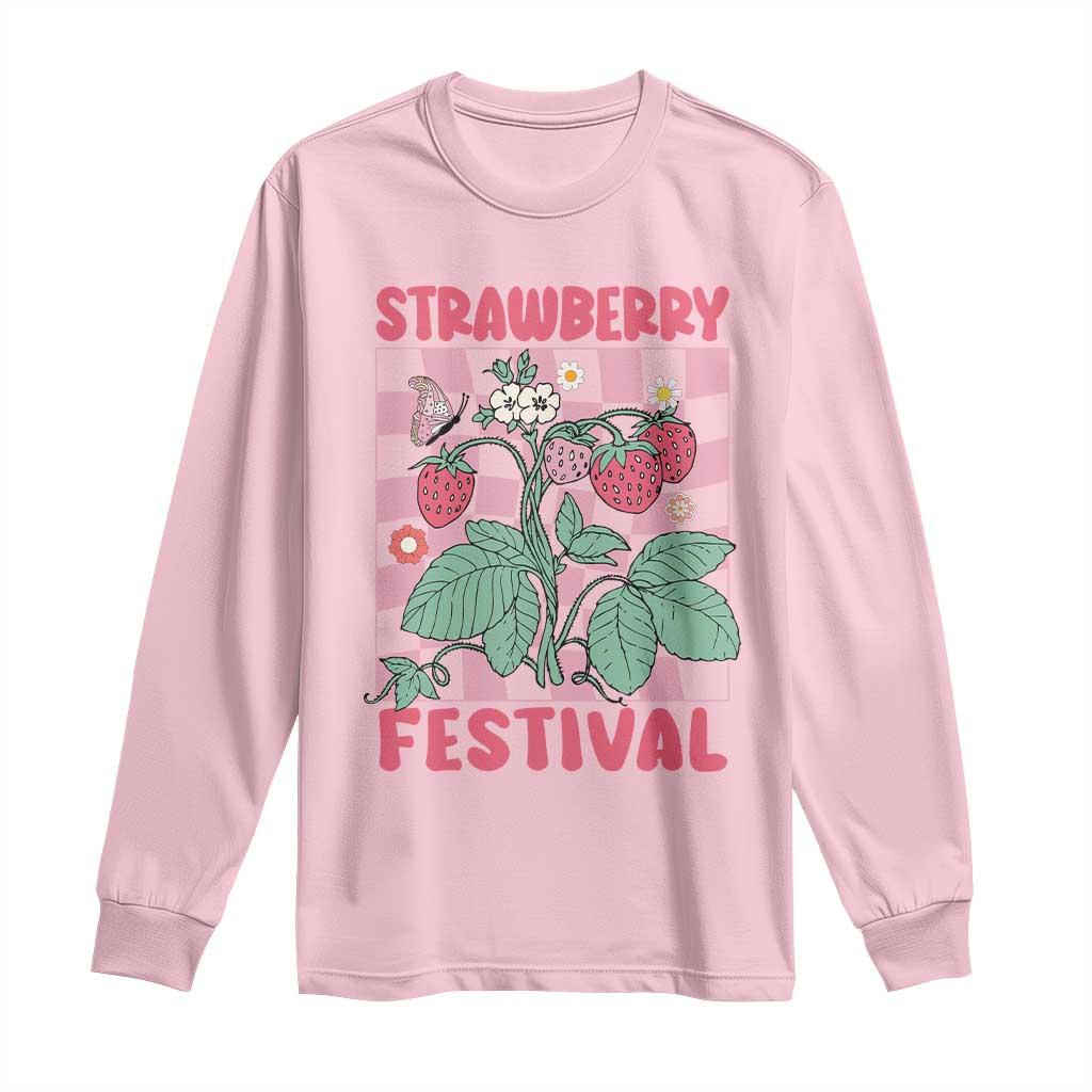 Strawberry Festival Long Sleeve Shirt Fruit Lover Botanical Retro Groovy