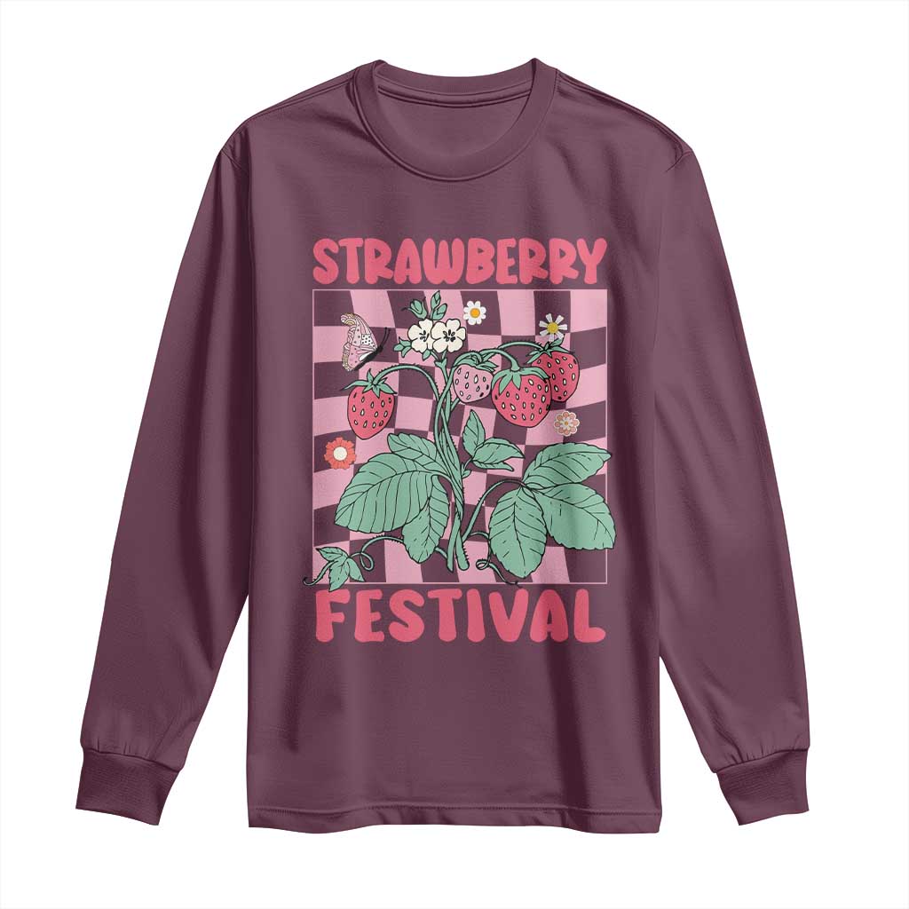 Strawberry Festival Long Sleeve Shirt Fruit Lover Botanical Retro Groovy