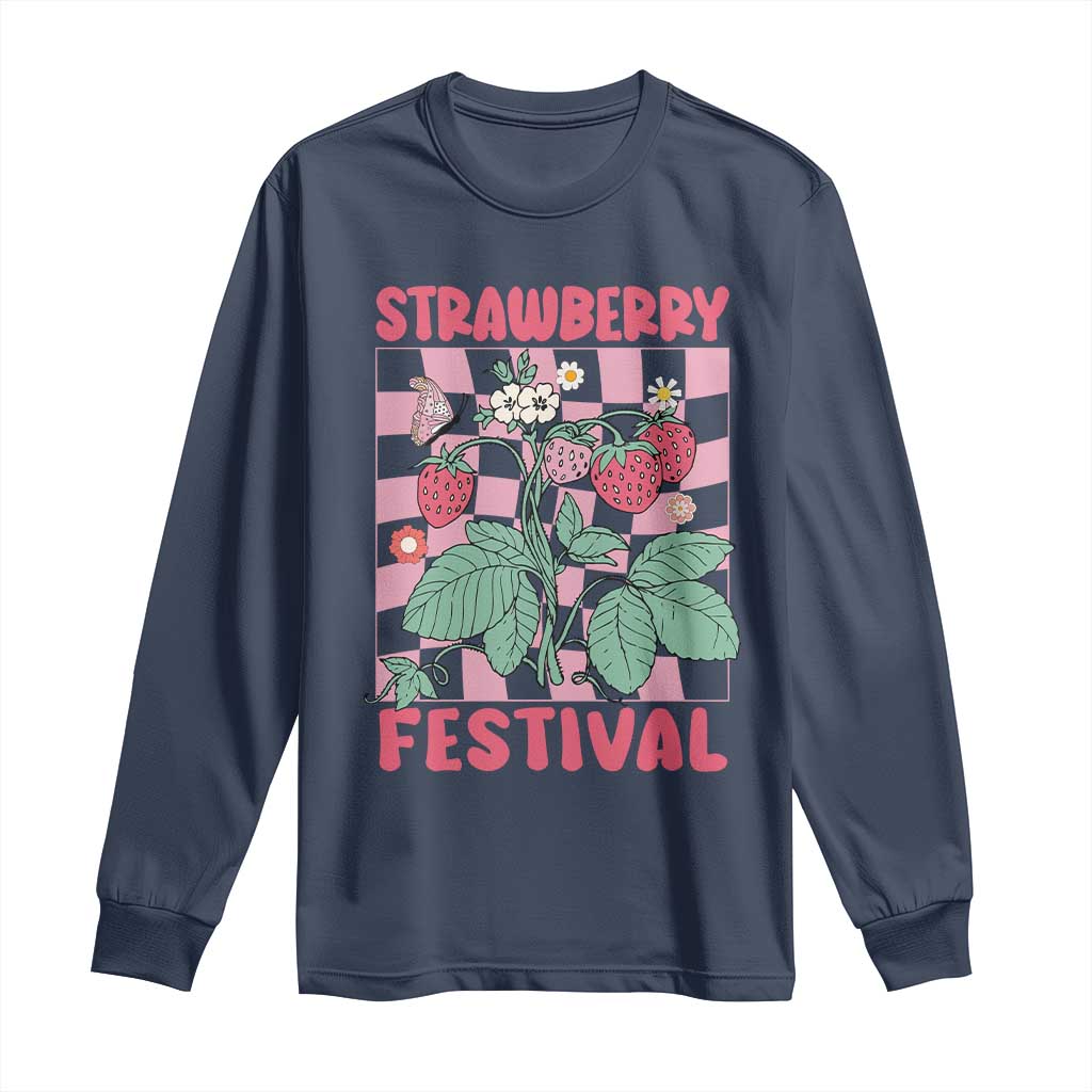 Strawberry Festival Long Sleeve Shirt Fruit Lover Botanical Retro Groovy