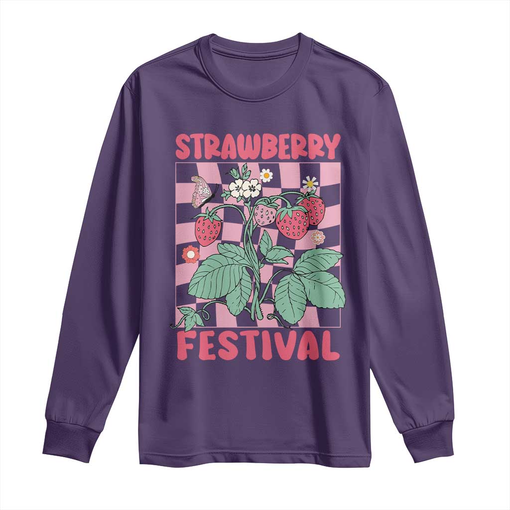 Strawberry Festival Long Sleeve Shirt Fruit Lover Botanical Retro Groovy