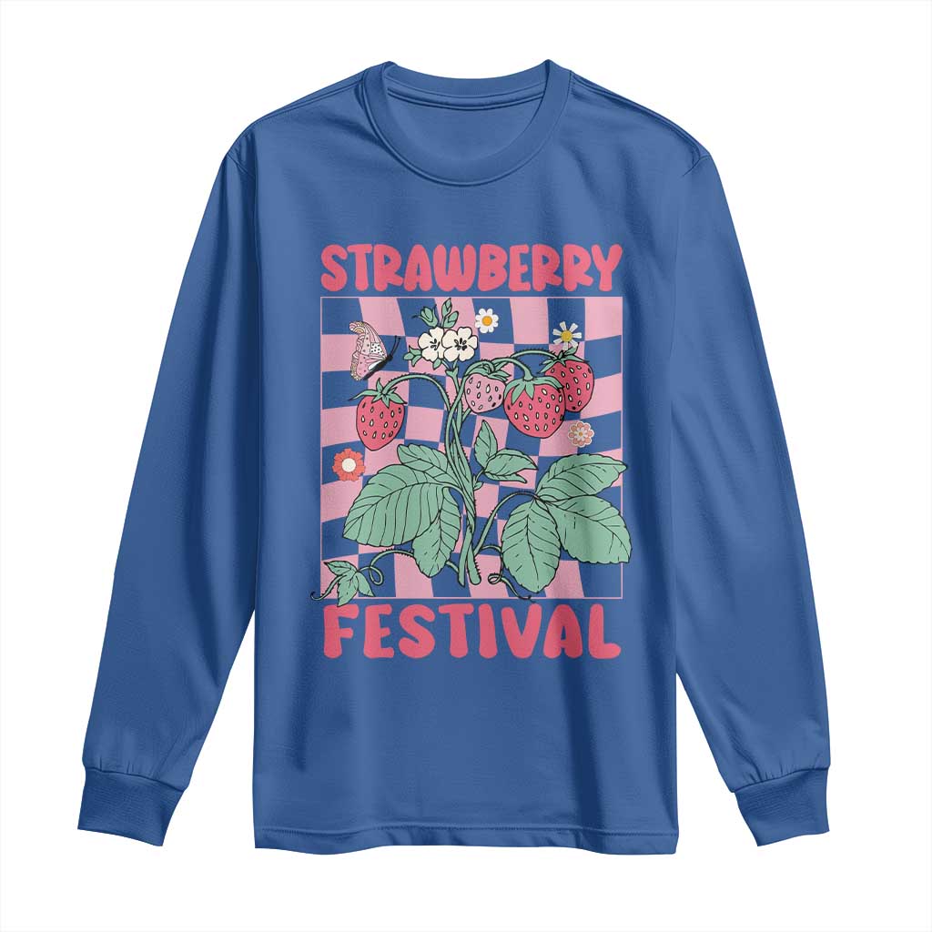 Strawberry Festival Long Sleeve Shirt Fruit Lover Botanical Retro Groovy