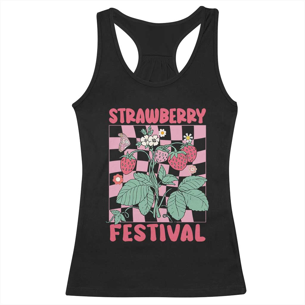 Strawberry Festival Racerback Tank Top Fruit Lover Botanical Retro Groovy