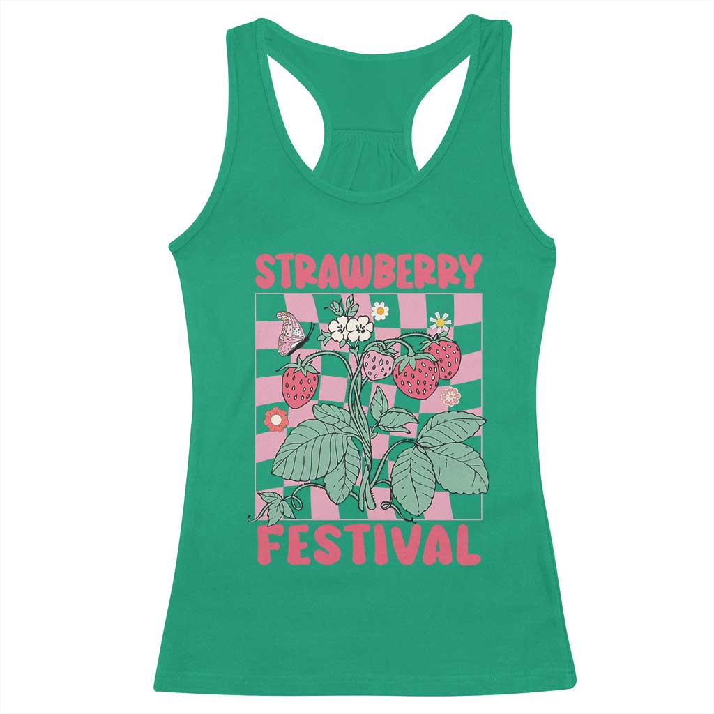 Strawberry Festival Racerback Tank Top Fruit Lover Botanical Retro Groovy