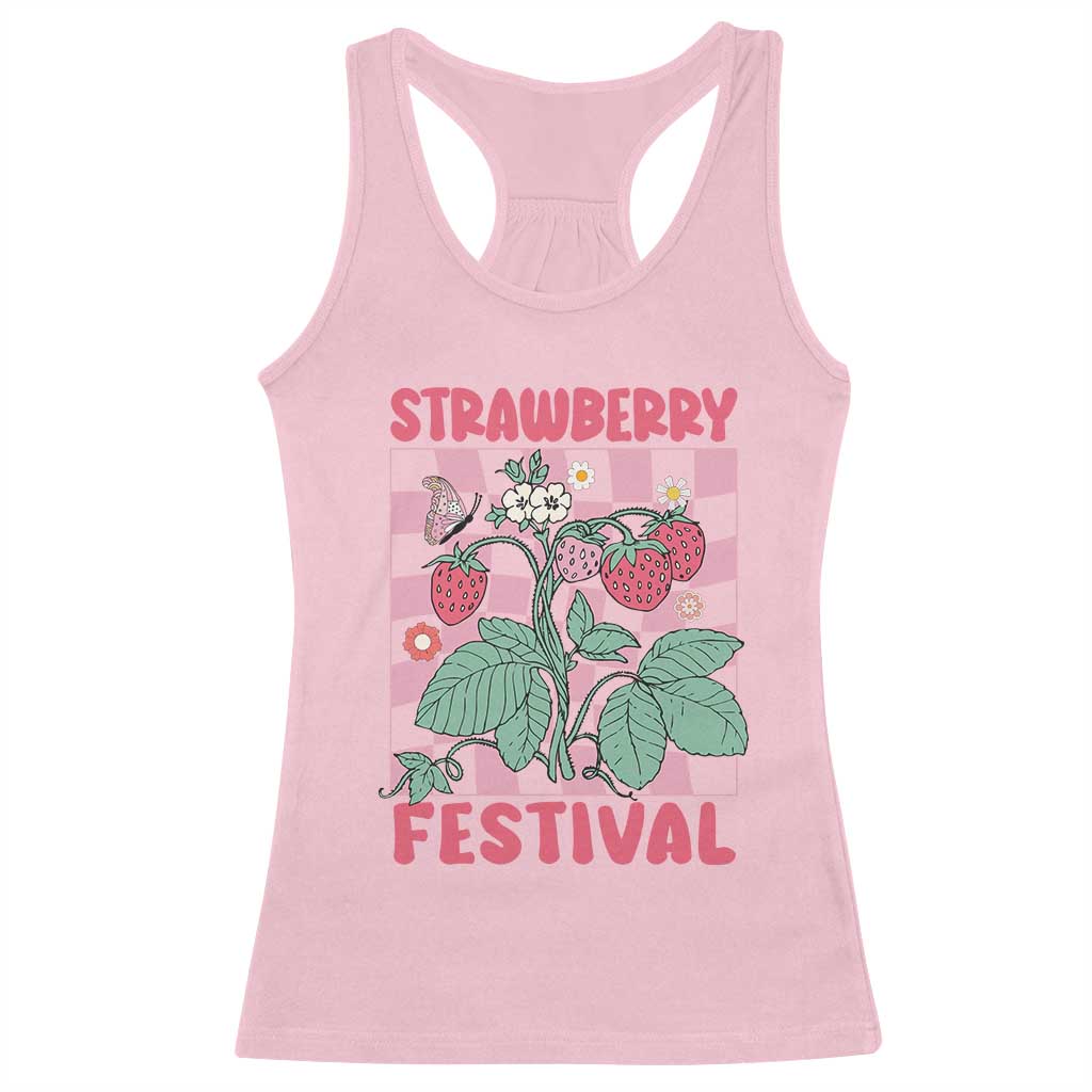 Strawberry Festival Racerback Tank Top Fruit Lover Botanical Retro Groovy