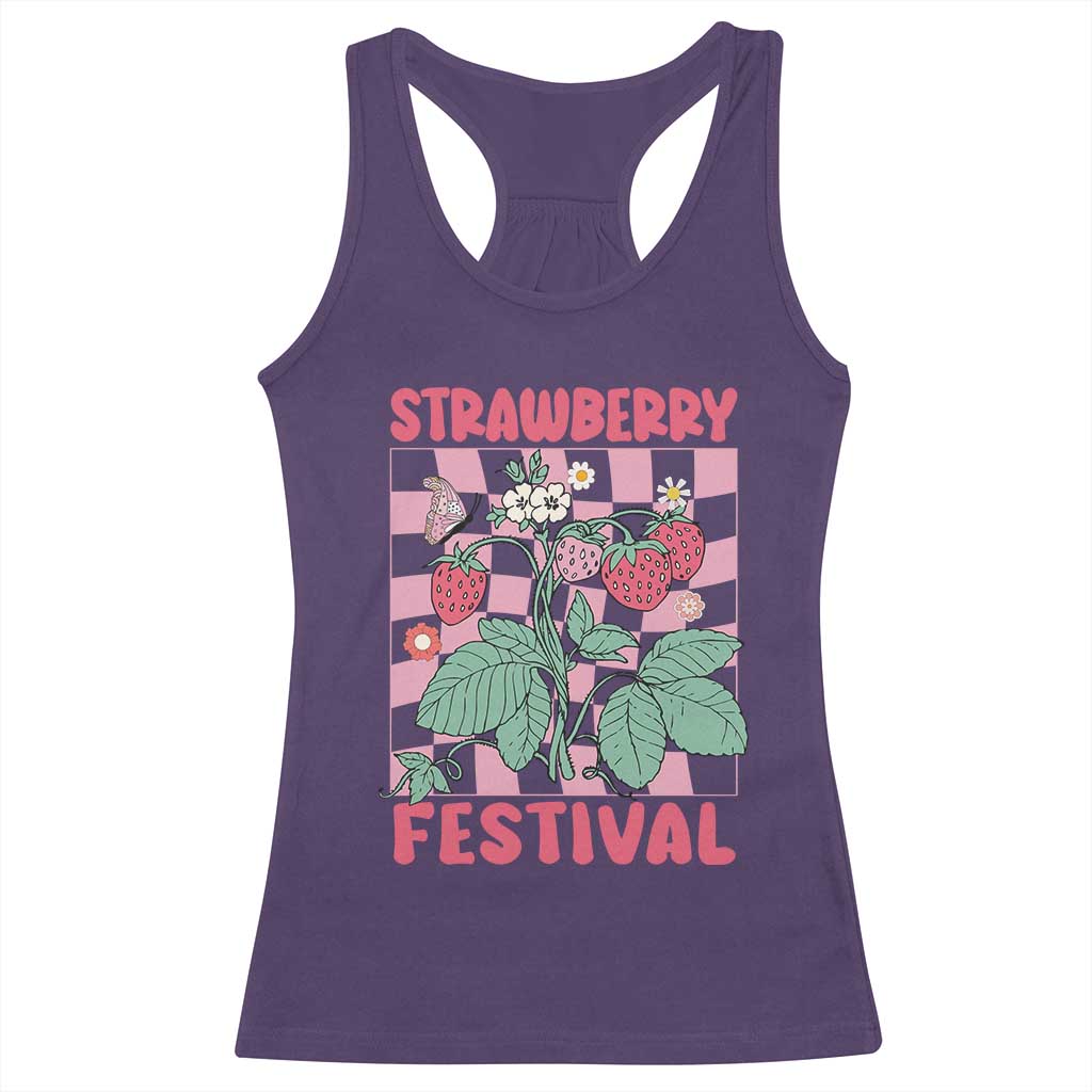 Strawberry Festival Racerback Tank Top Fruit Lover Botanical Retro Groovy