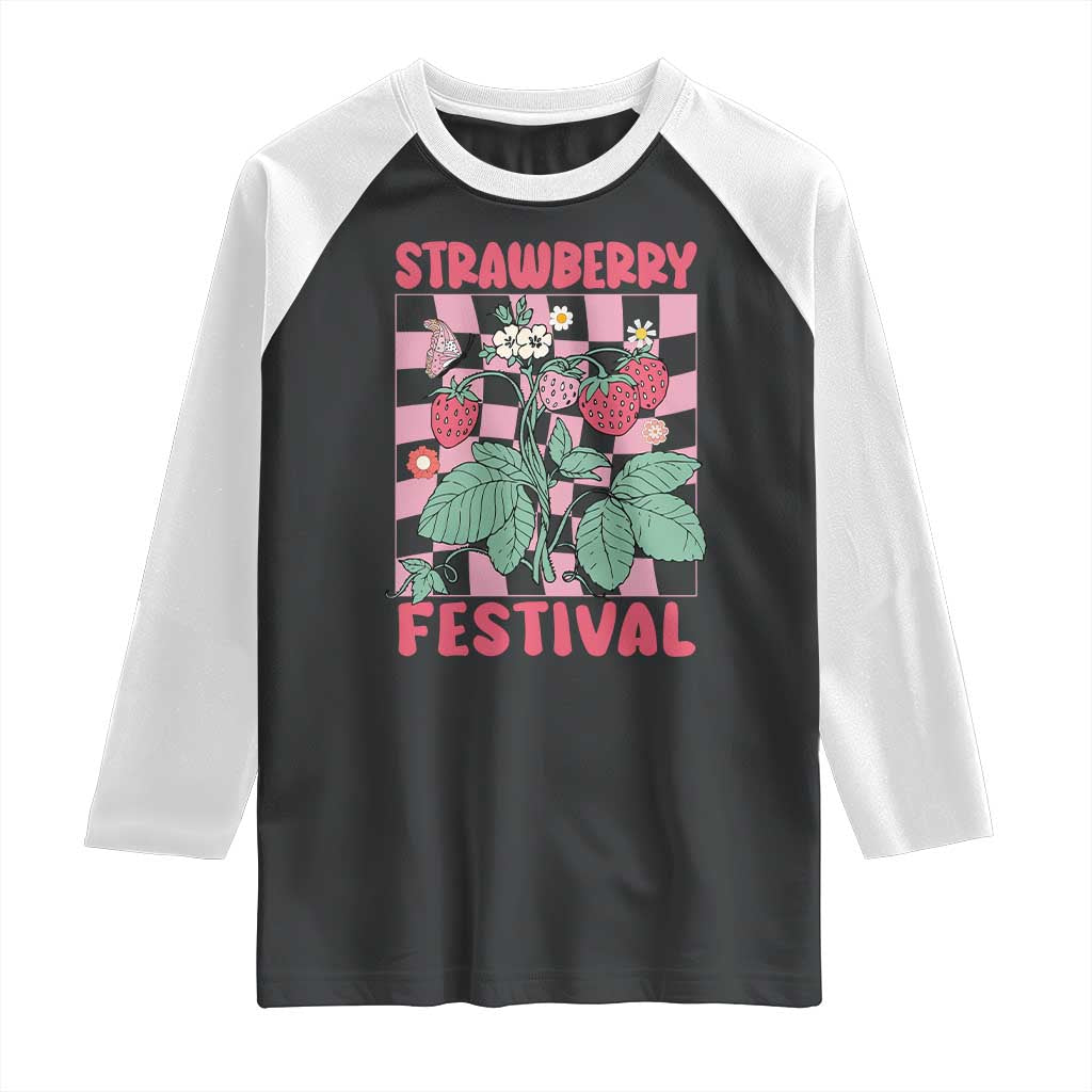 Strawberry Festival Raglan Shirt Fruit Lover Botanical Retro Groovy