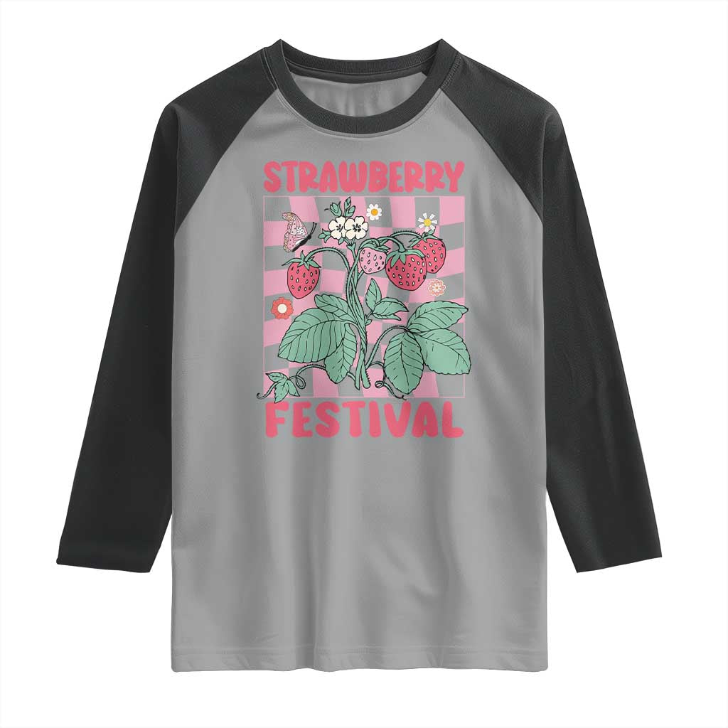 Strawberry Festival Raglan Shirt Fruit Lover Botanical Retro Groovy