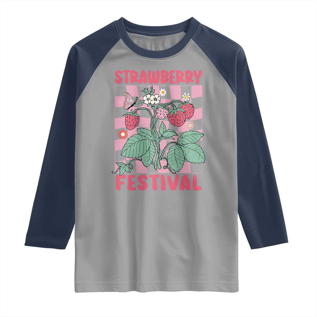 Strawberry Festival Raglan Shirt Fruit Lover Botanical Retro Groovy