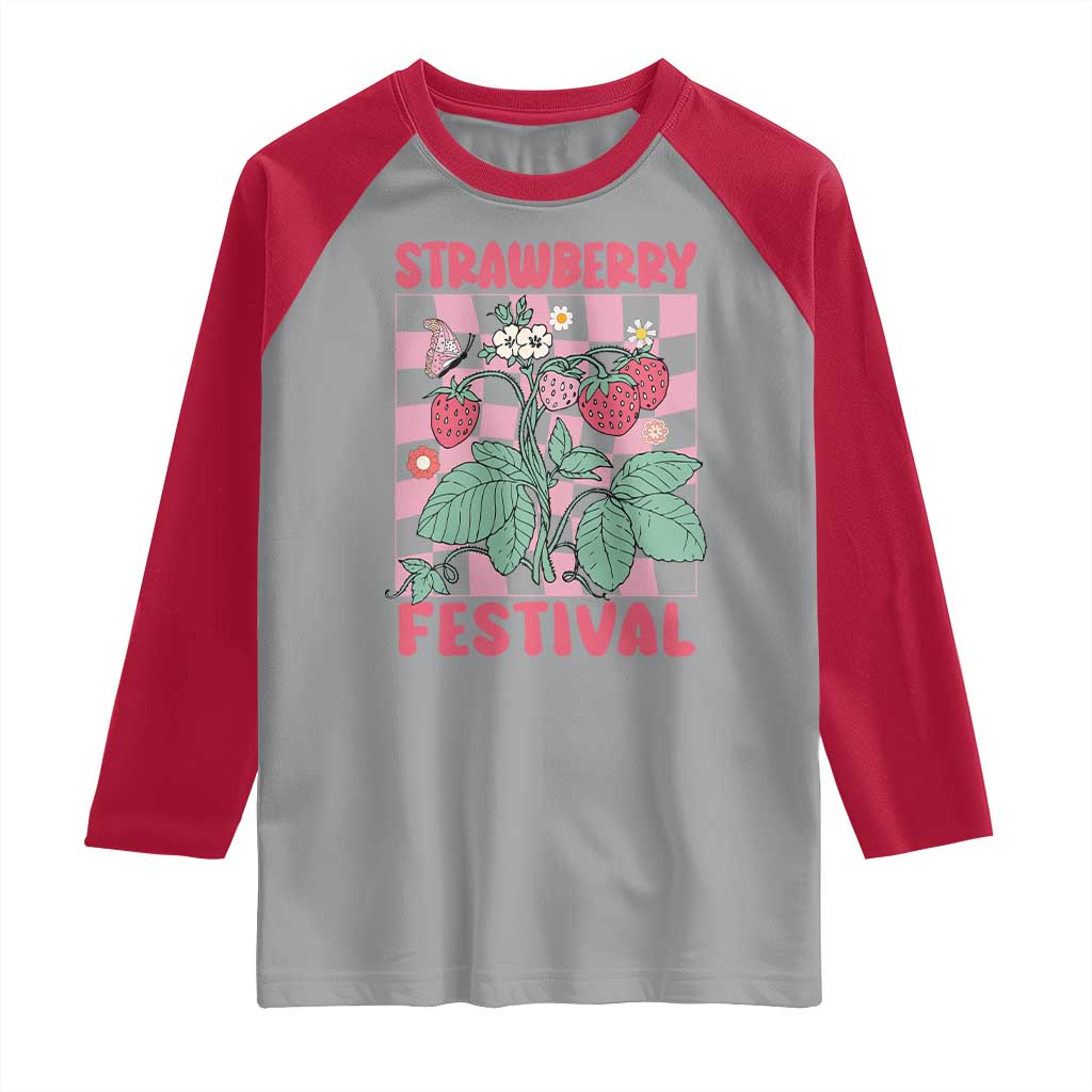 Strawberry Festival Raglan Shirt Fruit Lover Botanical Retro Groovy
