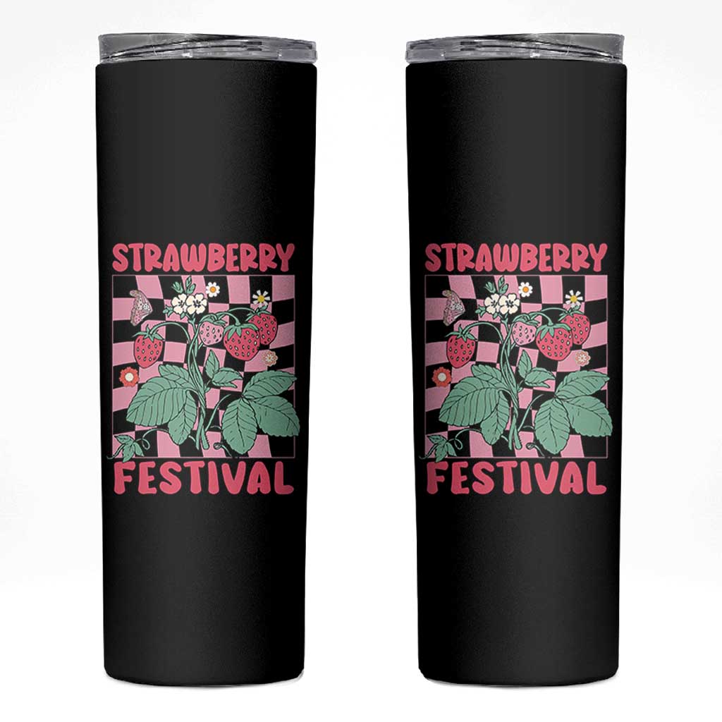 Strawberry Festival Skinny Tumbler Fruit Lover Botanical Retro Groovy