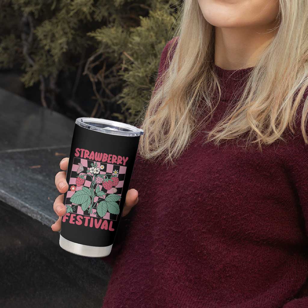 Strawberry Festival Tumbler Cup Fruit Lover Botanical Retro Groovy