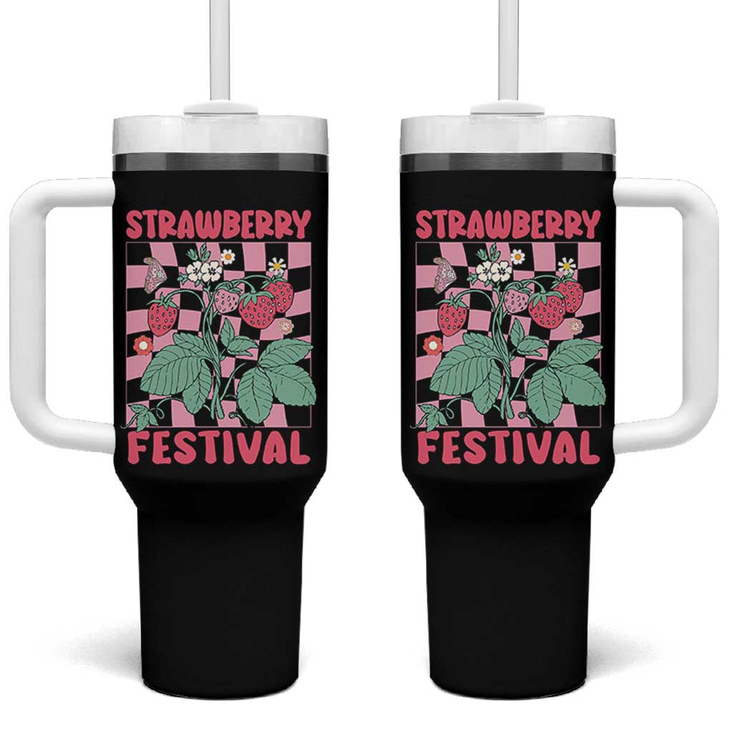 Strawberry Festival Tumbler With Handle Fruit Lover Botanical Retro Groovy