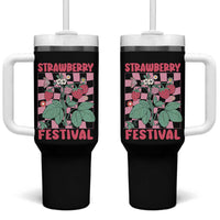 Strawberry Festival Tumbler With Handle Fruit Lover Botanical Retro Groovy