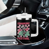 Strawberry Festival Tumbler With Handle Fruit Lover Botanical Retro Groovy