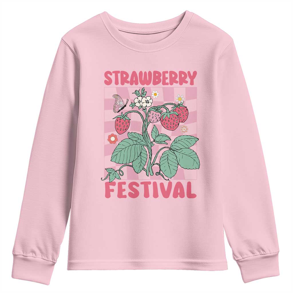 Strawberry Festival Youth Sweatshirt Fruit Lover Botanical Retro Groovy