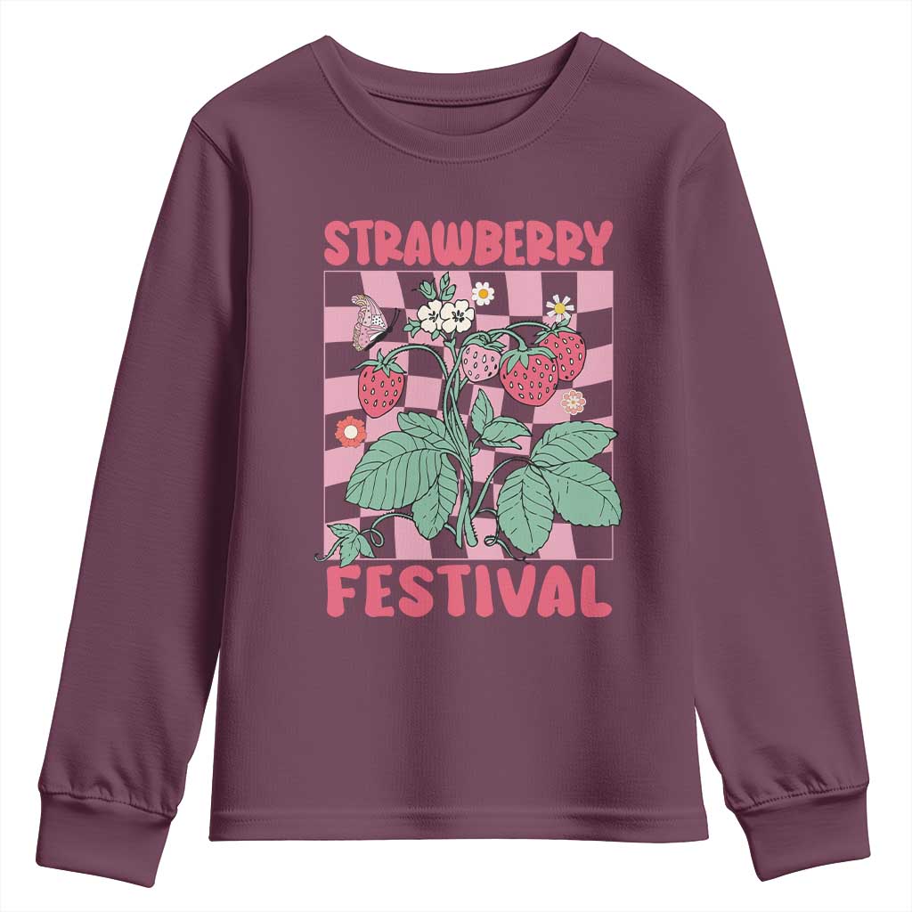 Strawberry Festival Youth Sweatshirt Fruit Lover Botanical Retro Groovy