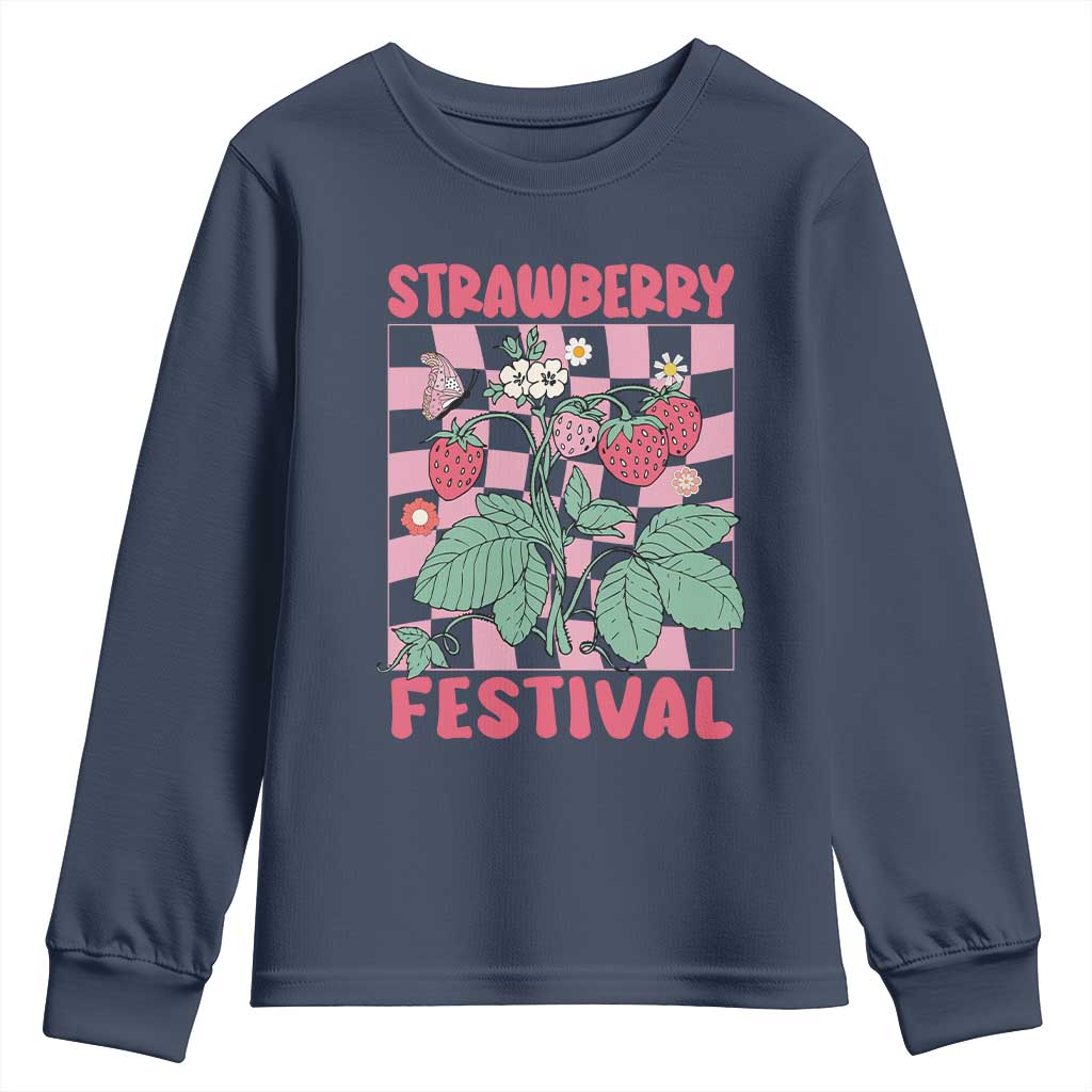 Strawberry Festival Youth Sweatshirt Fruit Lover Botanical Retro Groovy