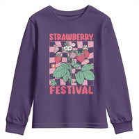 Strawberry Festival Youth Sweatshirt Fruit Lover Botanical Retro Groovy