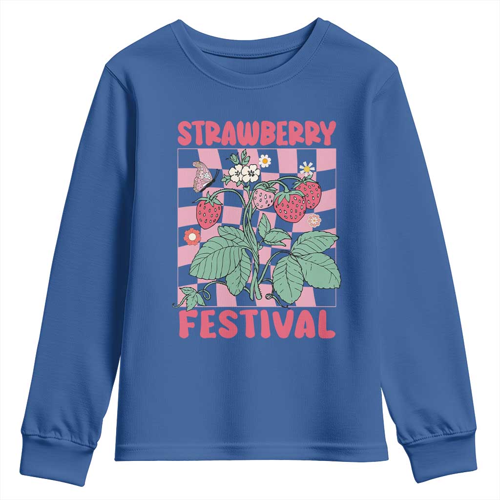 Strawberry Festival Youth Sweatshirt Fruit Lover Botanical Retro Groovy