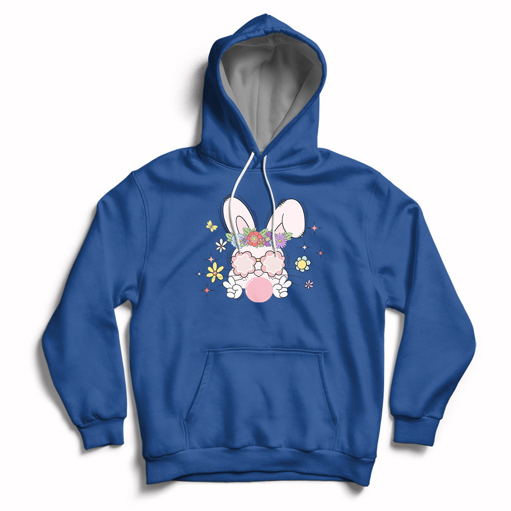 Cute Easter Bunny Head Glasses Bubblegum Flower Easter Day Hoodie - Wonder Print Shop