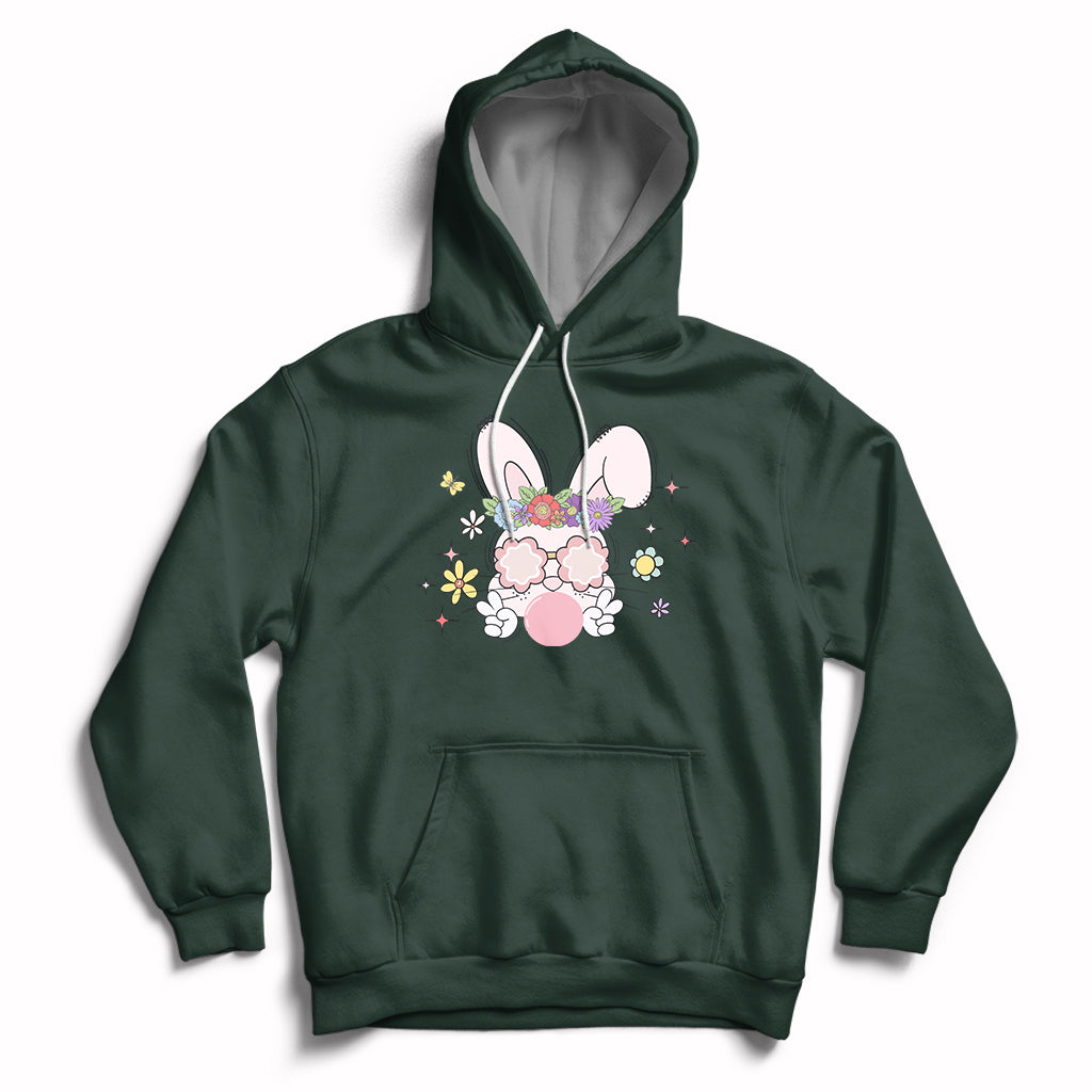 Cute Easter Bunny Head Glasses Bubblegum Flower Easter Day Hoodie - Wonder Print Shop
