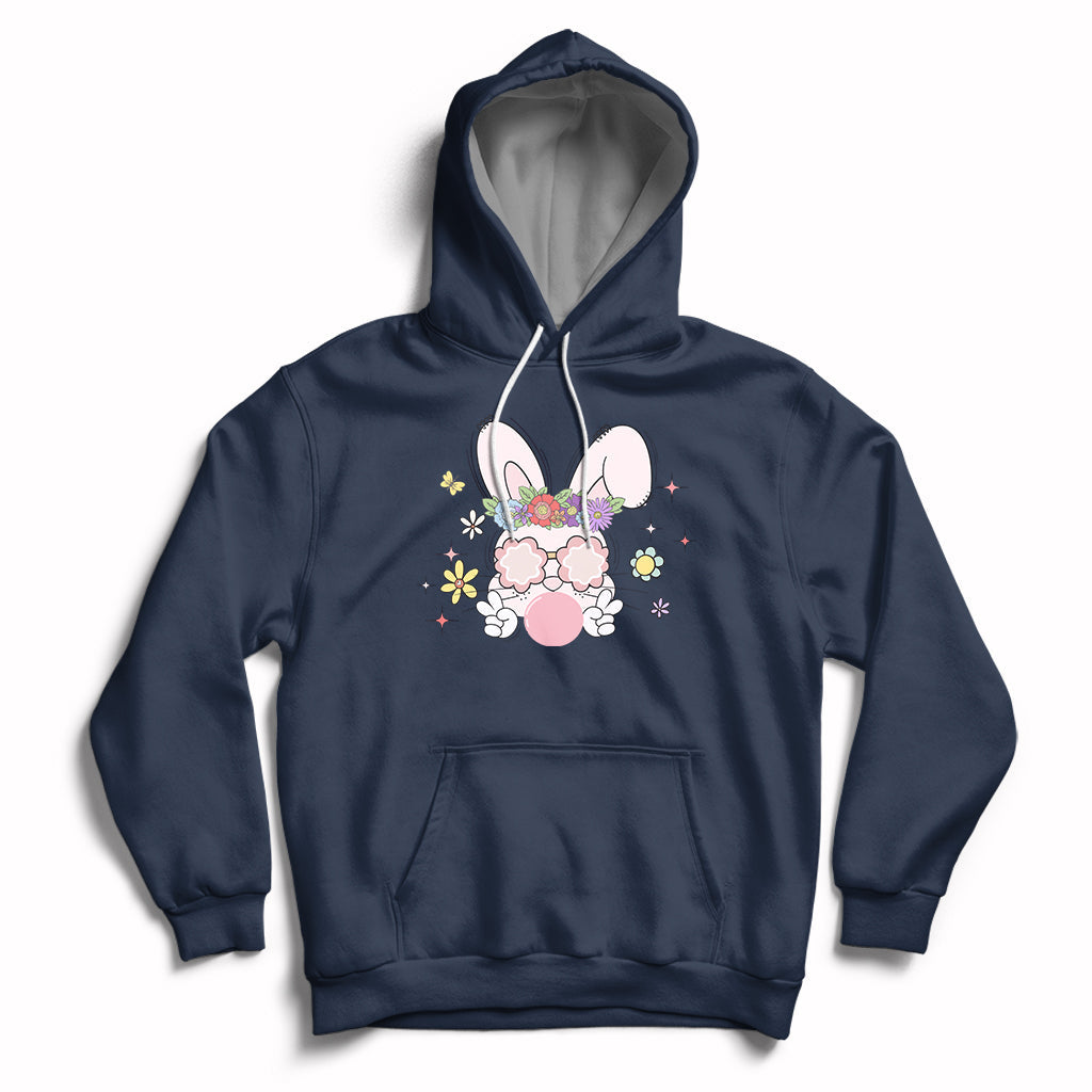 Cute Easter Bunny Head Glasses Bubblegum Flower Easter Day Hoodie - Wonder Print Shop