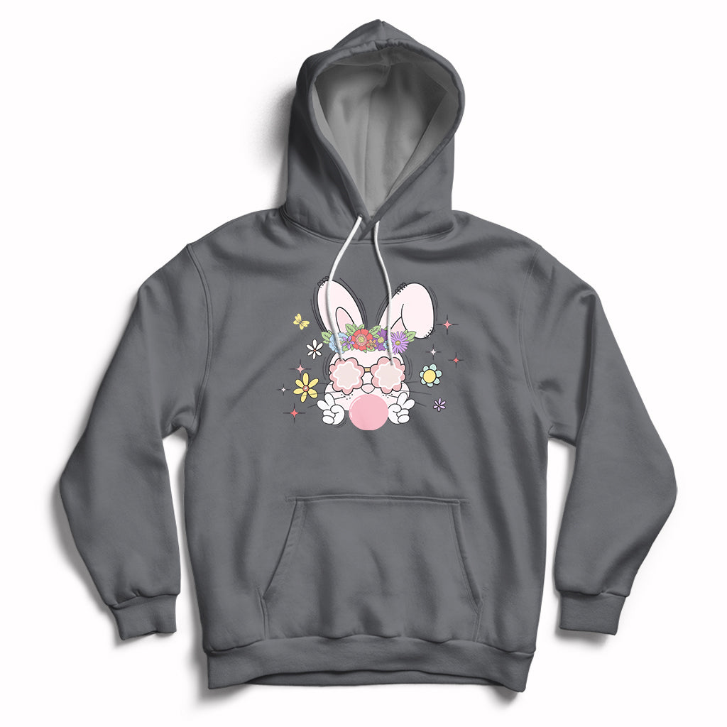 Cute Easter Bunny Head Glasses Bubblegum Flower Easter Day Hoodie - Wonder Print Shop