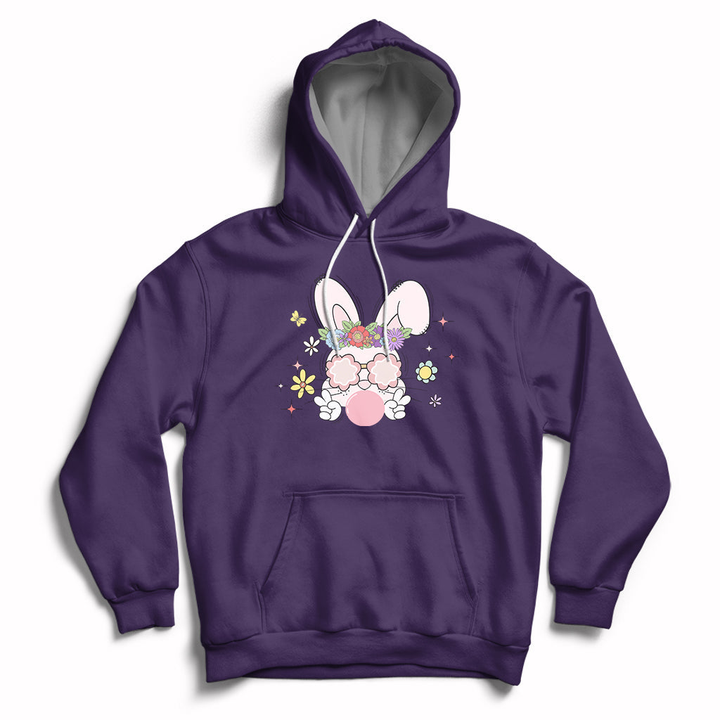 Cute Easter Bunny Head Glasses Bubblegum Flower Easter Day Hoodie - Wonder Print Shop