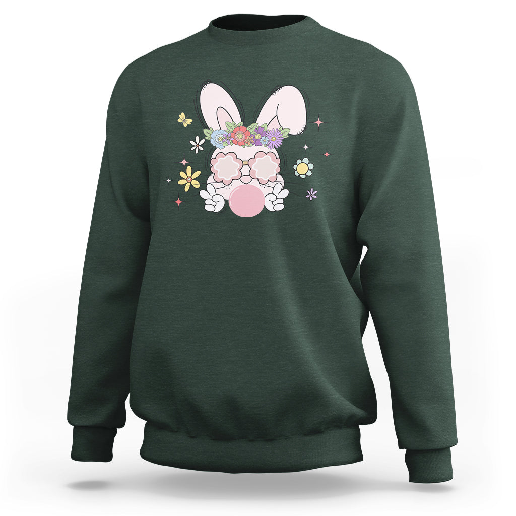 Cute Easter Bunny Head Glasses Bubblegum Flower Easter Day Sweatshirt - Wonder Print Shop